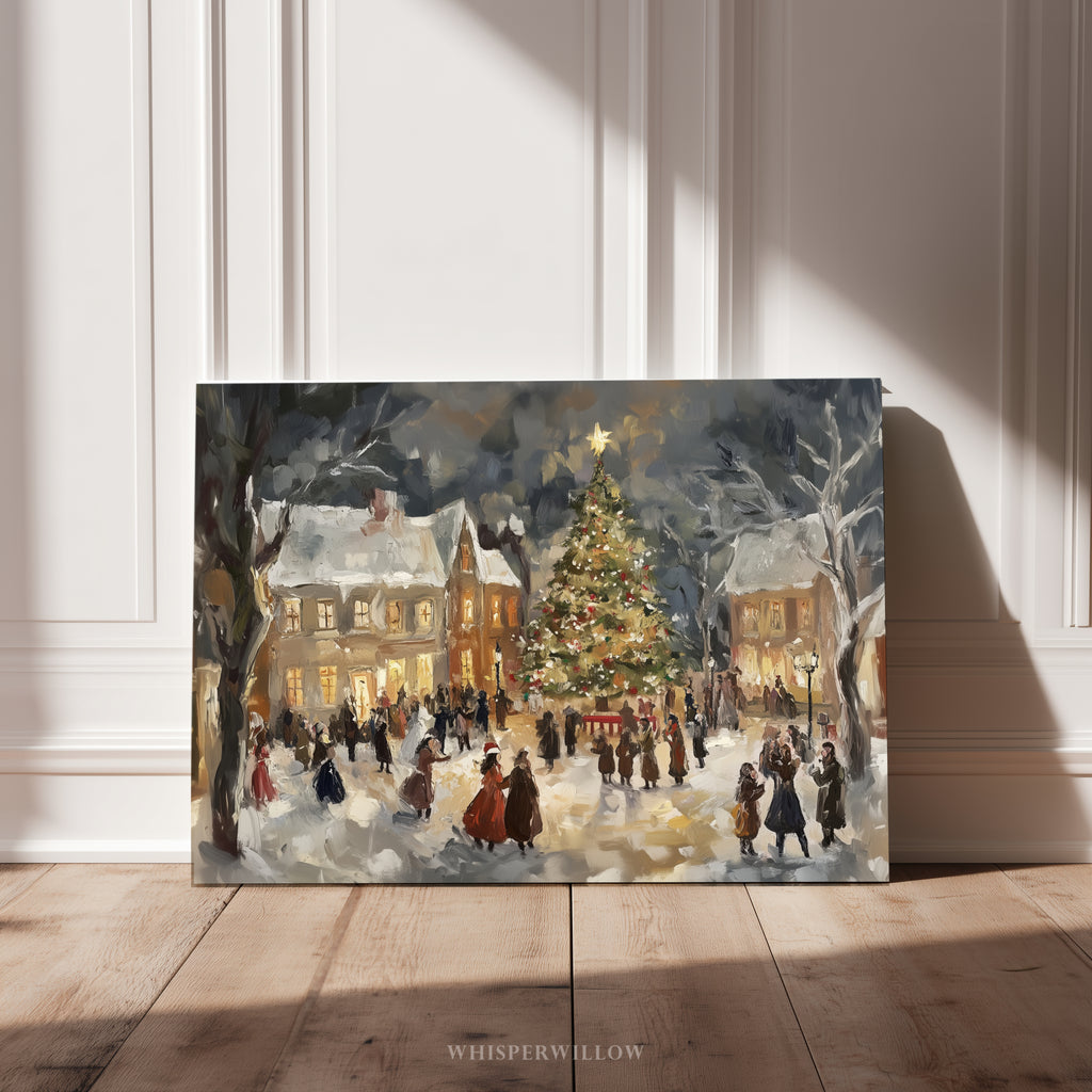 Christmas Canvas Wall Art | Vintage Victorian Village Carolers Winter Scene | Holiday Home Decor Gift