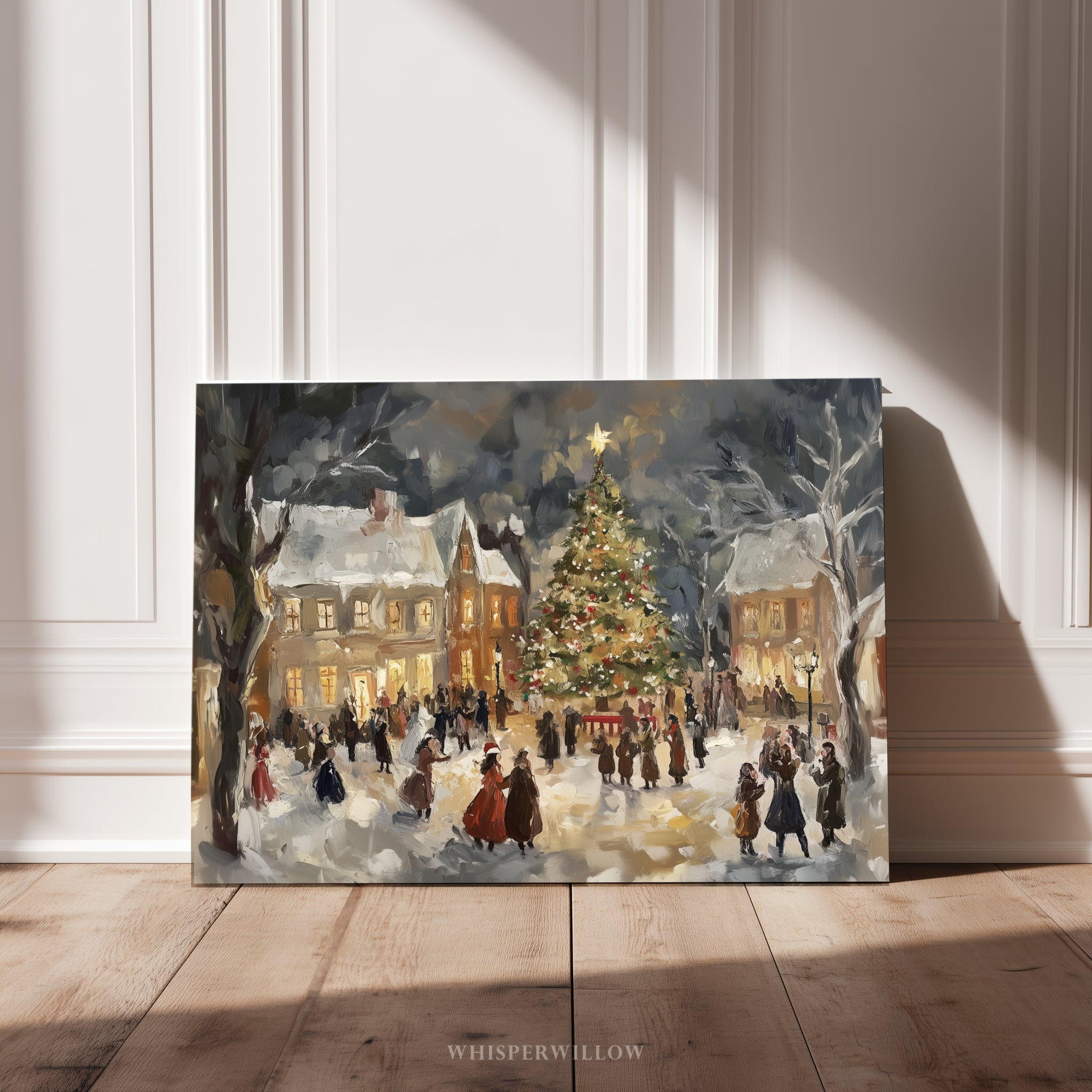 Christmas Canvas Wall Art | Vintage Victorian Village Carolers Winter Scene | Holiday Home Decor Gift