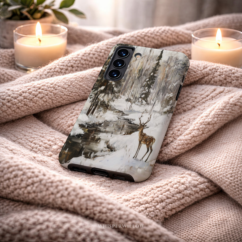 Winter Deer Aesthetic Phone Case | Forest Snow Wildlife Art | Compatible with Samsung