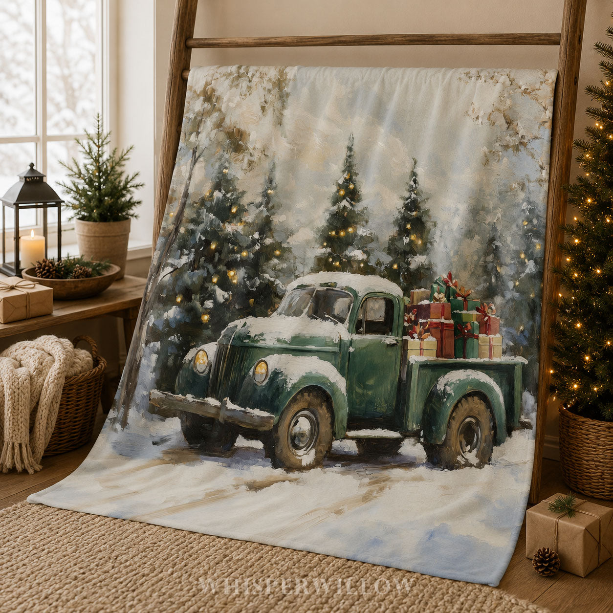 Vintage Christmas Truck Plush Throw Blanket - Snowy Forest Gift