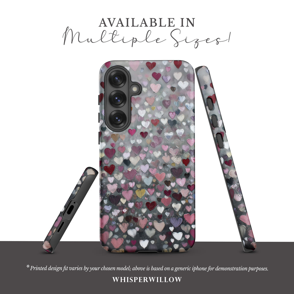 Romantic Heart Pattern Phone Case | Compatible with Samsung | Pink Red Black Grey Love Cover