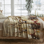 Winter Reindeer Trio Throw Blanket - Snowy Woodland Christmas Gift
