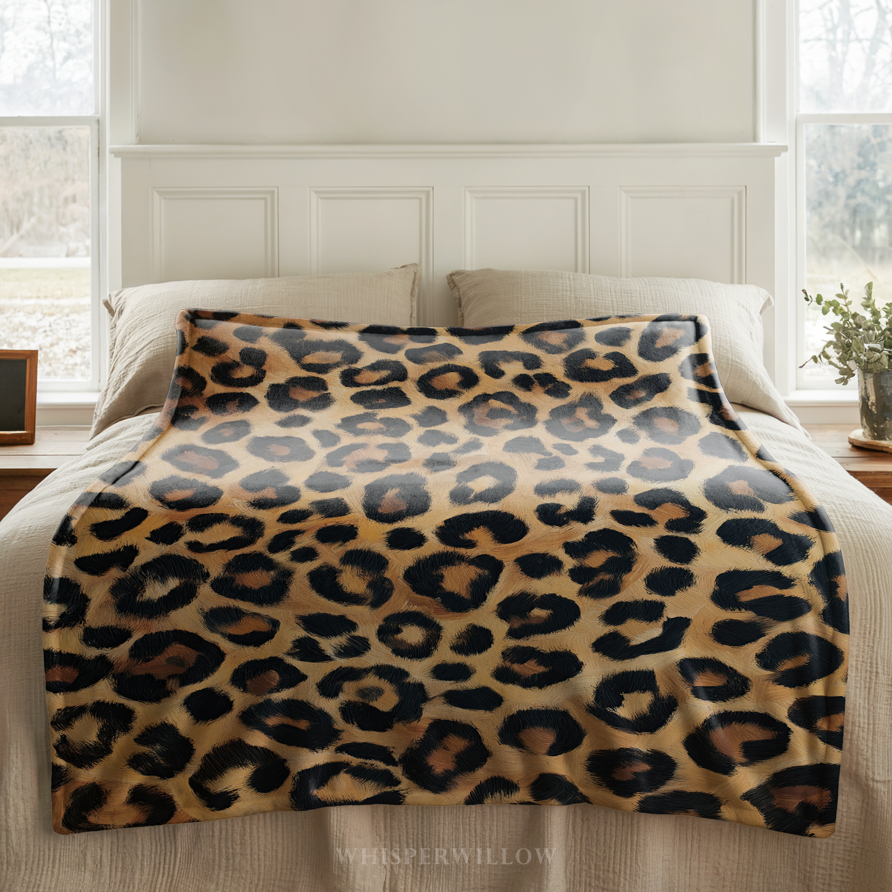 Leopard Print Throw Blanket - Plush Neutral Animal Pattern