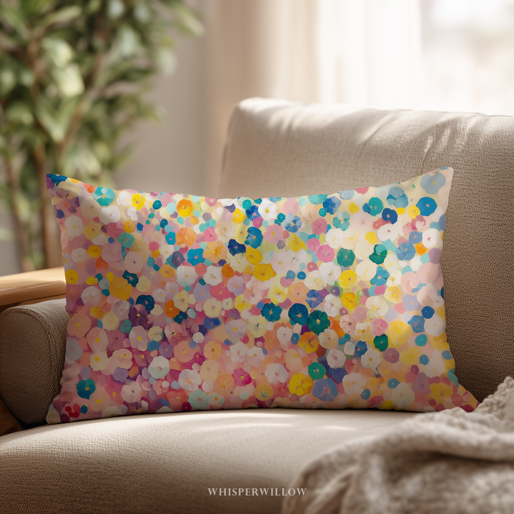Colorful Floral Abstract Pillow CASE ONLY | Pastel Flower Garden Cushion Decorative Spring Accent Gift