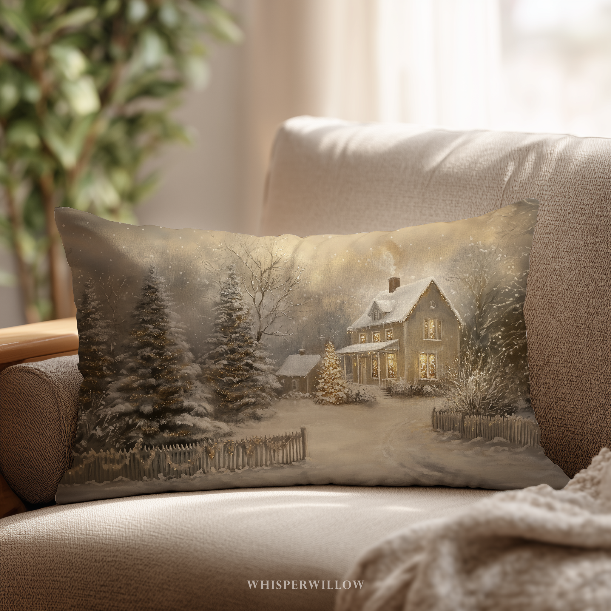 Weihnachtskissen im Winter-Cottage-Stil – Gemütliches Kissen im verschneiten Landhausstil