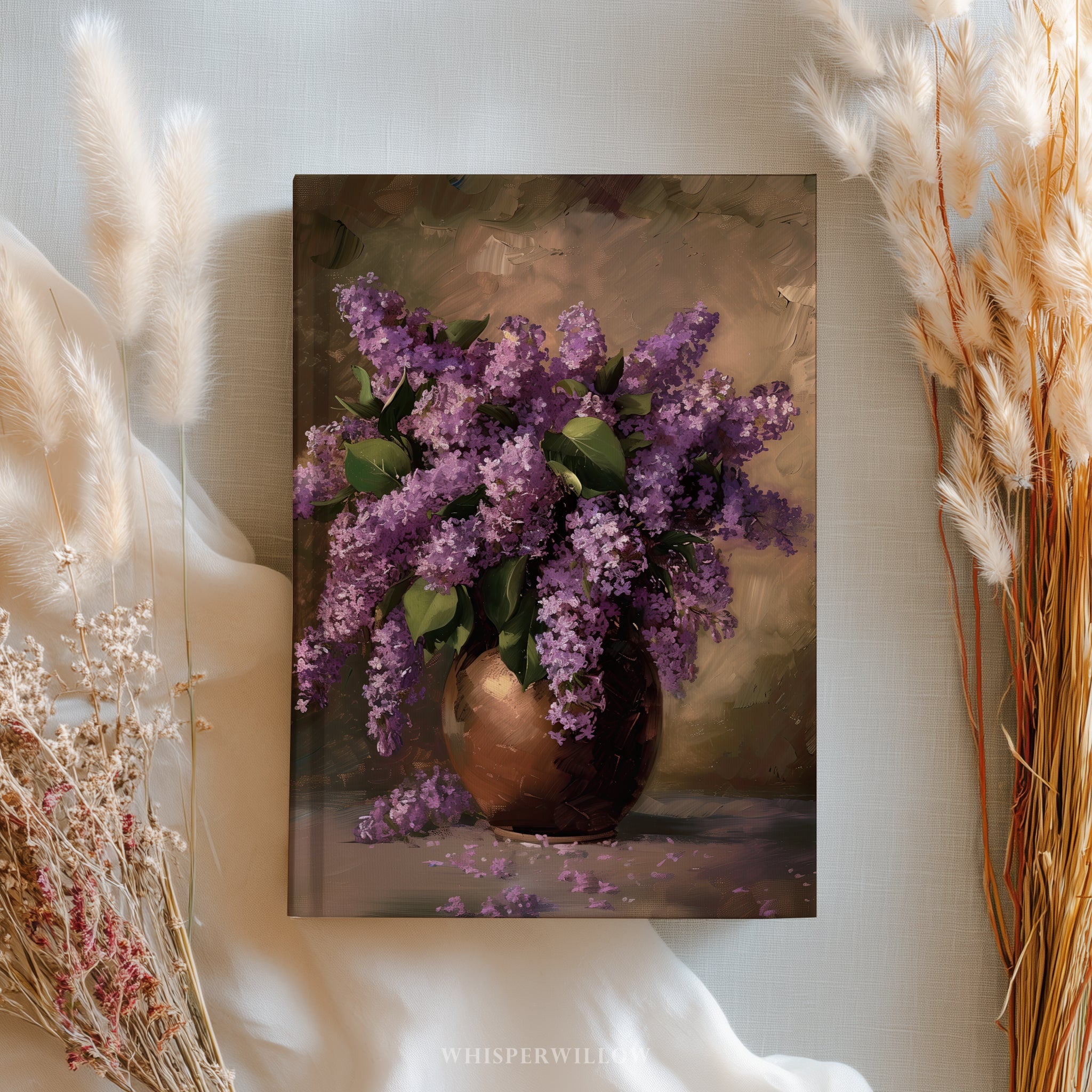 Flieder-Stillleben-Notizbuch (Hardcover) – Lila Blumenstrauß, Vintage-Notizbuch im Landhausstil, elegantes Geschenk