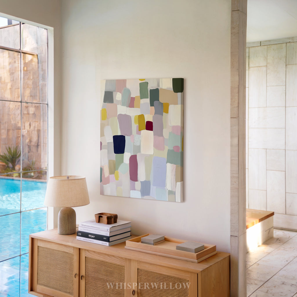 Pastellfarbene geometrische Leinwandbilder – Modernes abstraktes minimalistisches Design mit farbenfrohen Blöcken