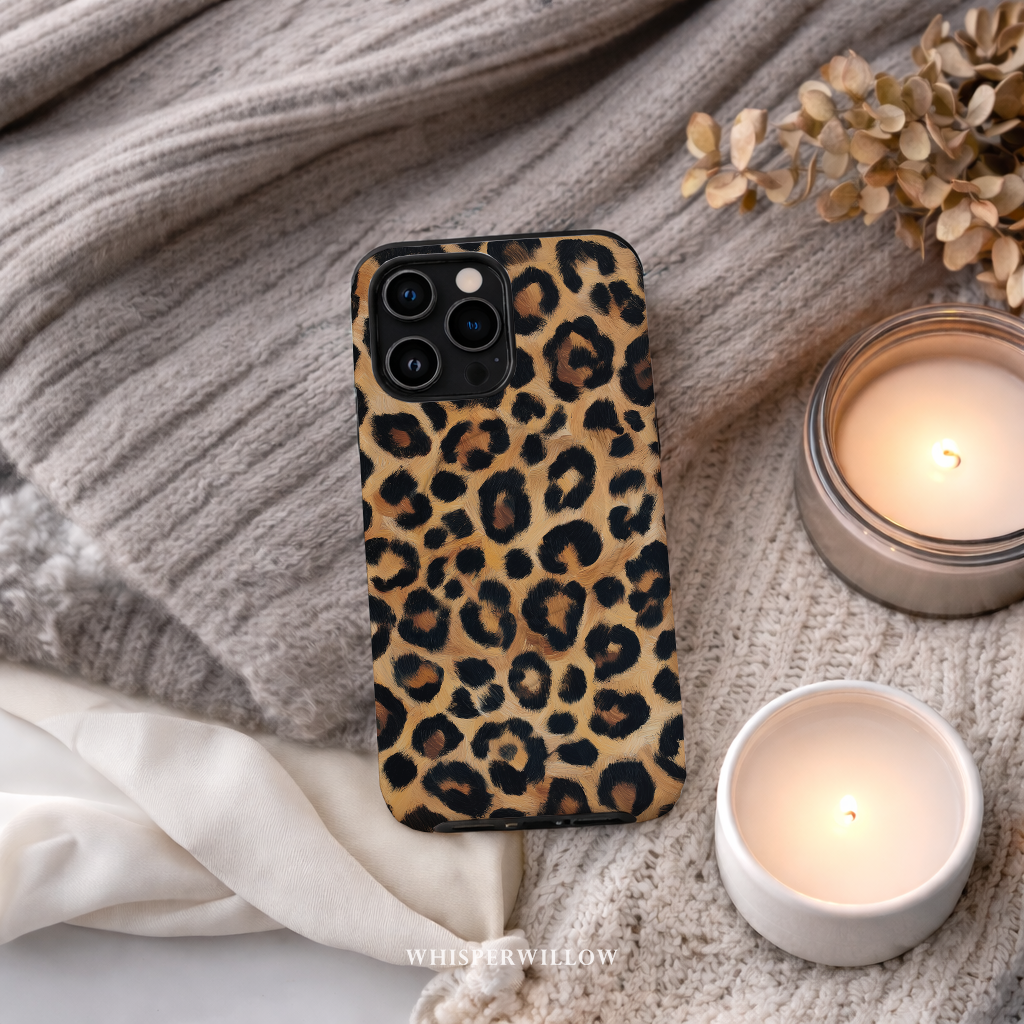 Leopard Print Magnetic Phone Case | iPhone Compatible | Matte Protective Cover