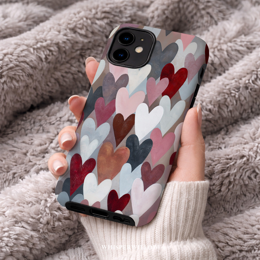 Cute Heart Pattern Phone Case | Compatible with iPhone | Romantic Pink Red Valentine Love Art