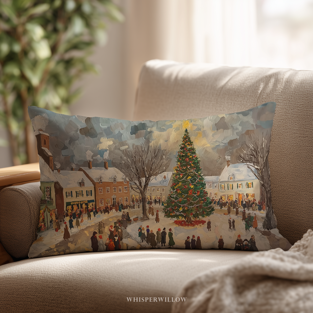 Festliches Dekokissen – Kissen mit Winterdorf-Weihnachtsbaum