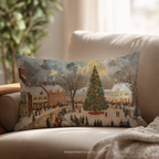 Festliches Dekokissen – Kissen mit Winterdorf-Weihnachtsbaum