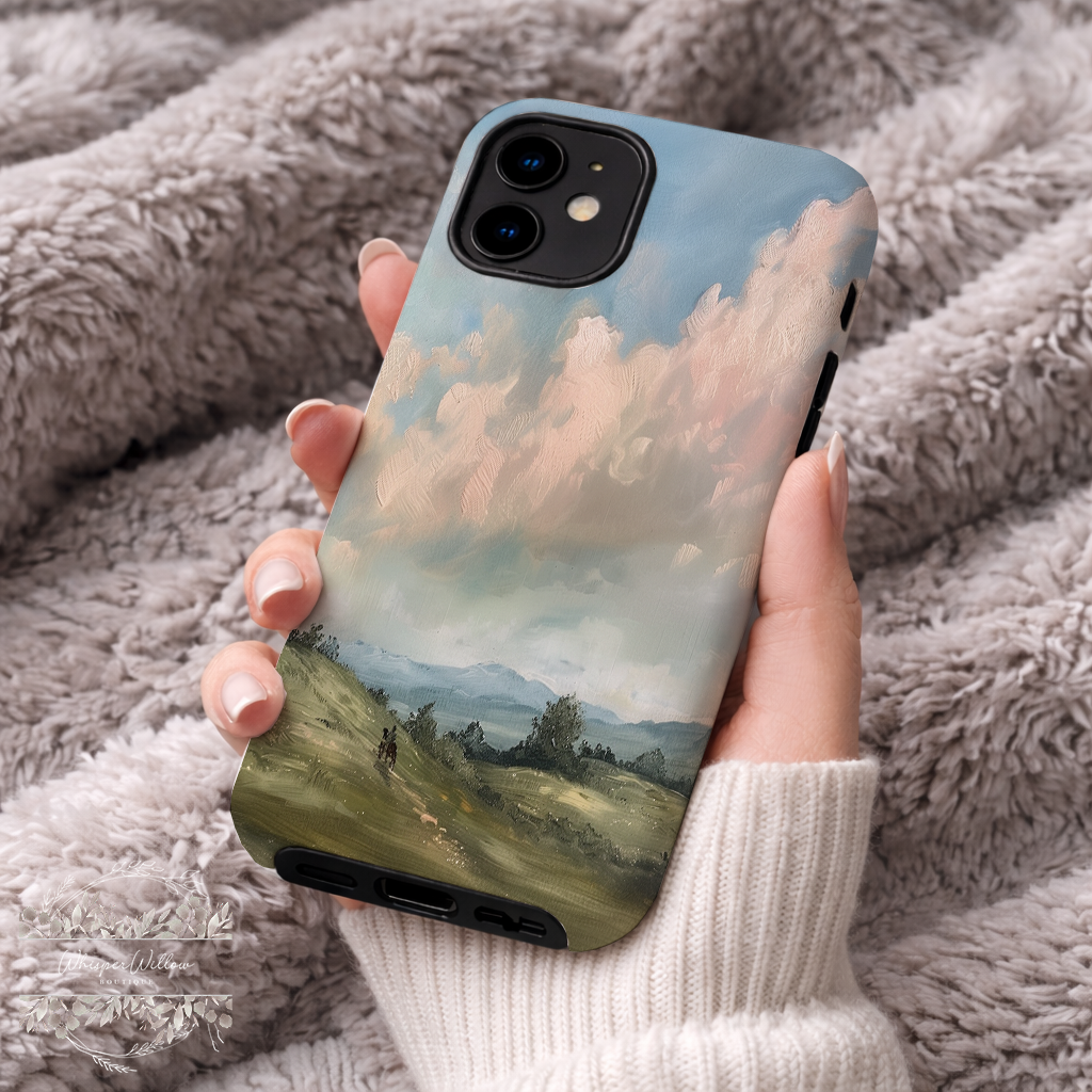Pastel Sky Landscape Phone Case Compatible with iPhone | Colorful Countryside Rolling Hills Scenic Art Cover