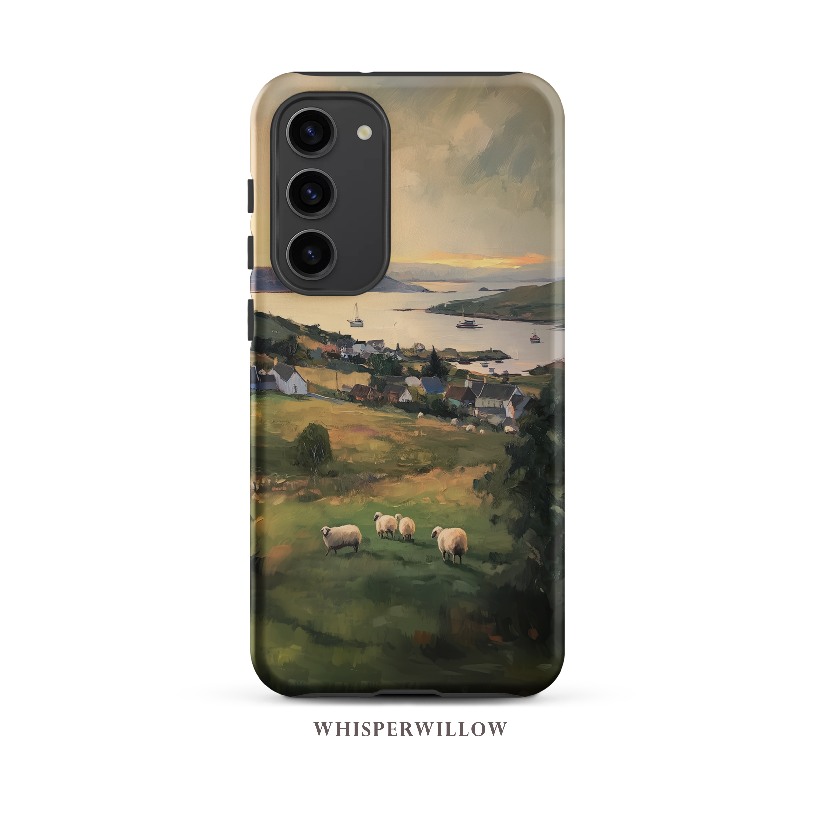 Coastal Sheep Meadow Phone Case | Samsung Compatible | Irish Harbor Village Scenic Cover by WhisperWillow Studios