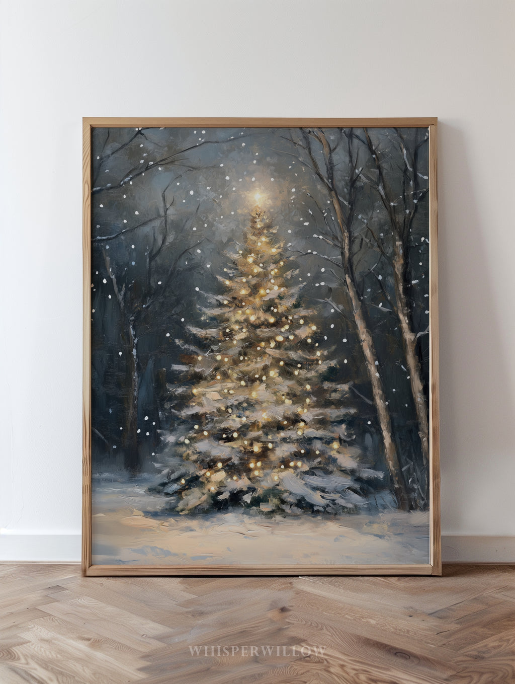 Weihnachtsbaum-Leinwandbild – Bezaubernde verschneite Waldszene, zauberhafte Winterdekoration