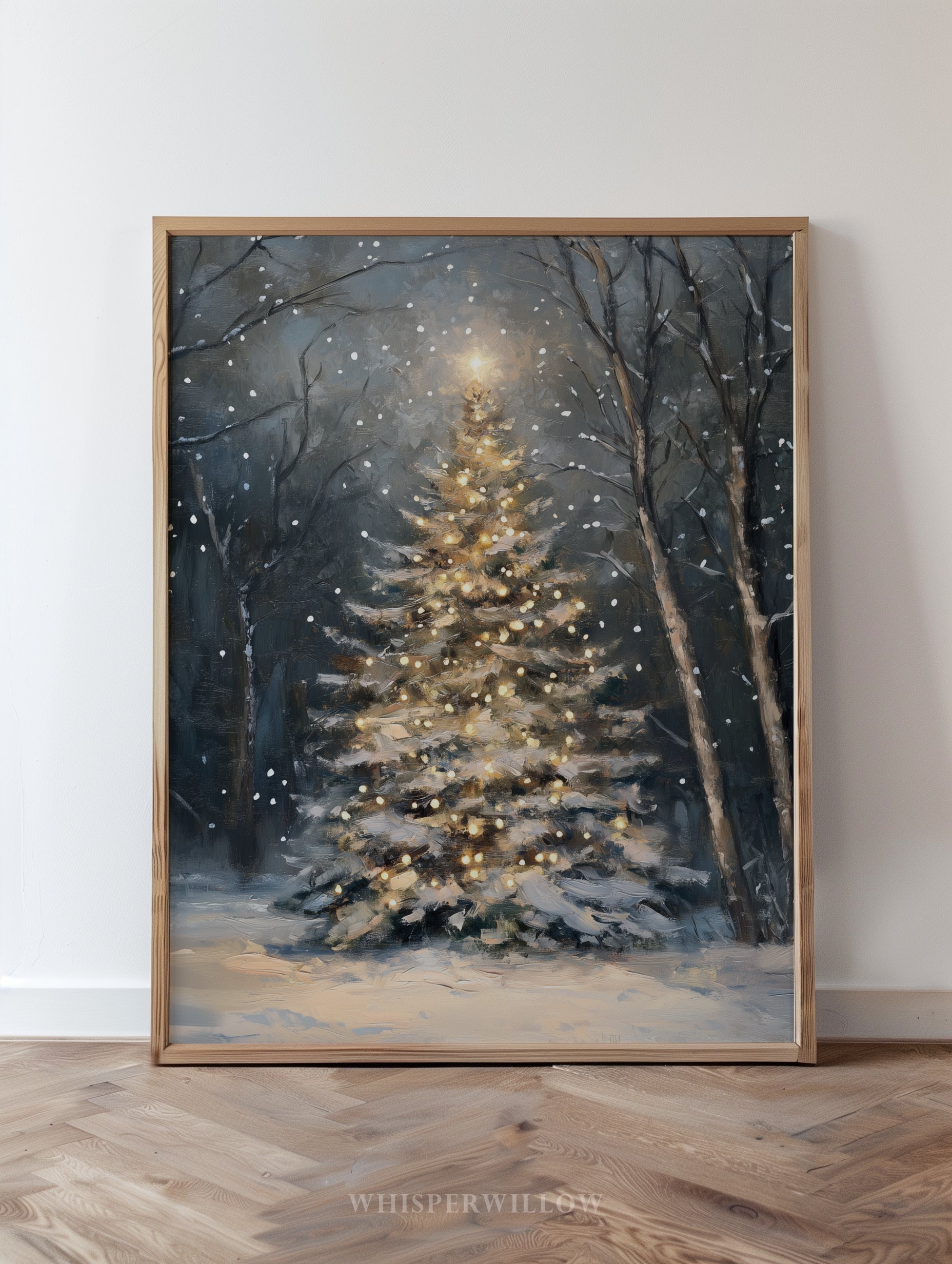 Weihnachtsbaum-Leinwandbild – Bezaubernde verschneite Waldszene, zauberhafte Winterdekoration