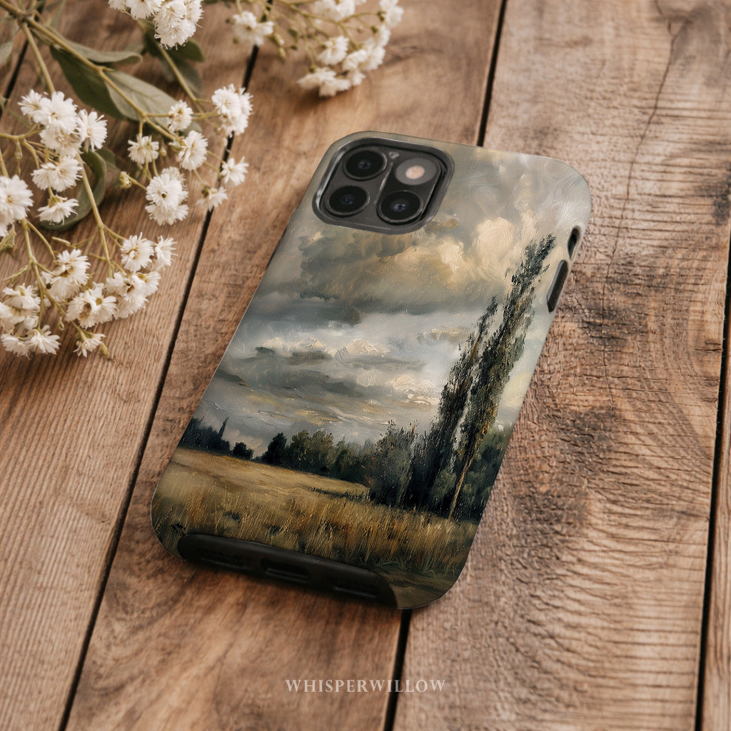 Moody Landscape Artistic Phone Case | Compatible with iPhone Models | Storm Sky Nature Scenic Neutral Rustic