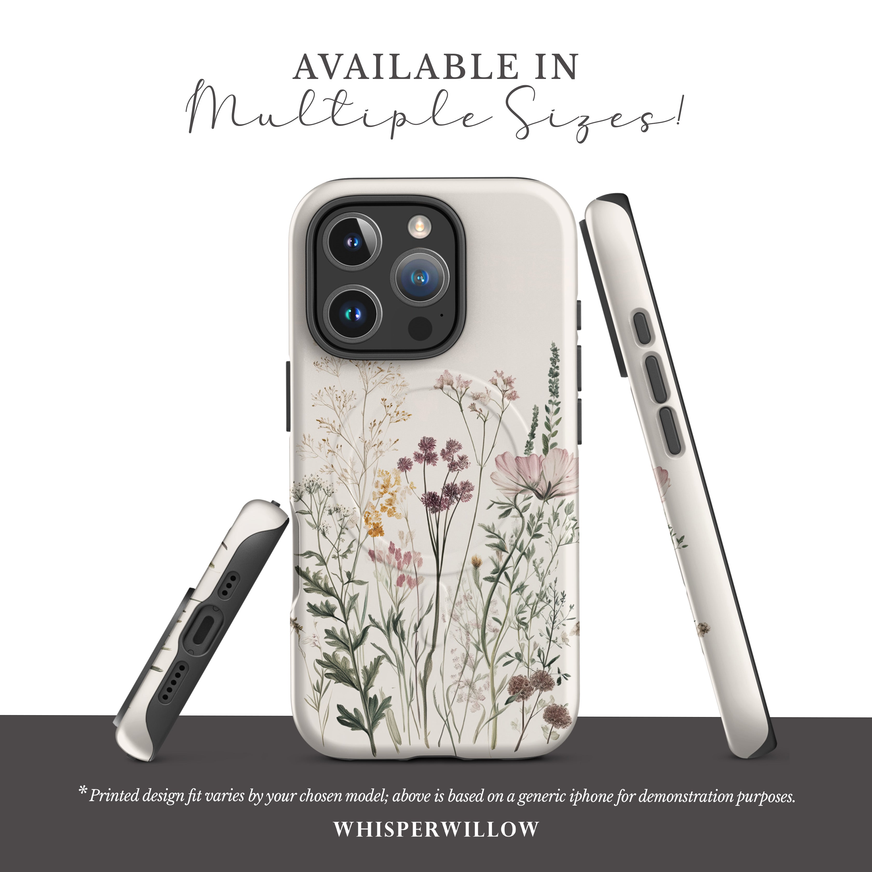 Botanical Wildflower Case Magnetic Charging Compatible with iPhone | Minimalist Vintage Floral Meadow Aesthetic Soft Nature Garden