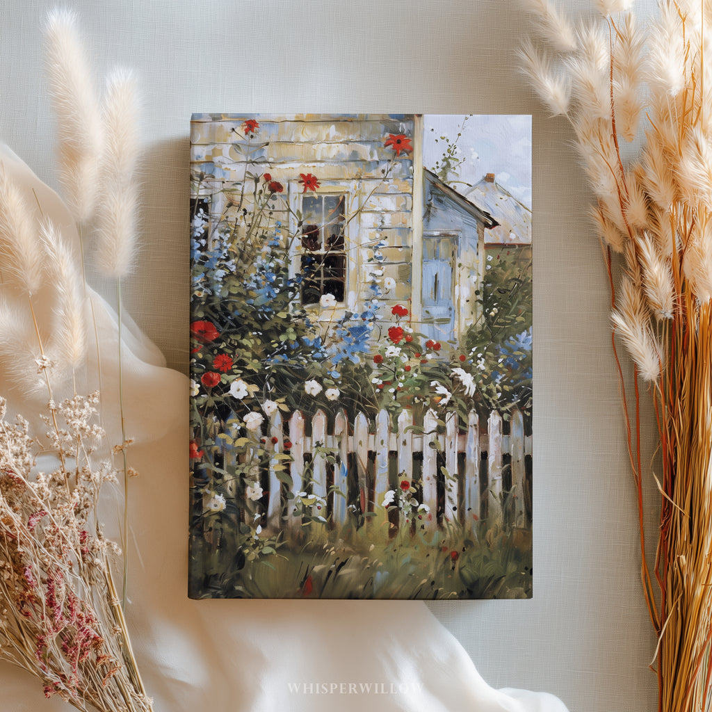 Notizbuch mit Hardcover „Cottage Garden“ – Wildblumen, weißer Zaun, rustikales florales Notizbuch als Geschenkidee