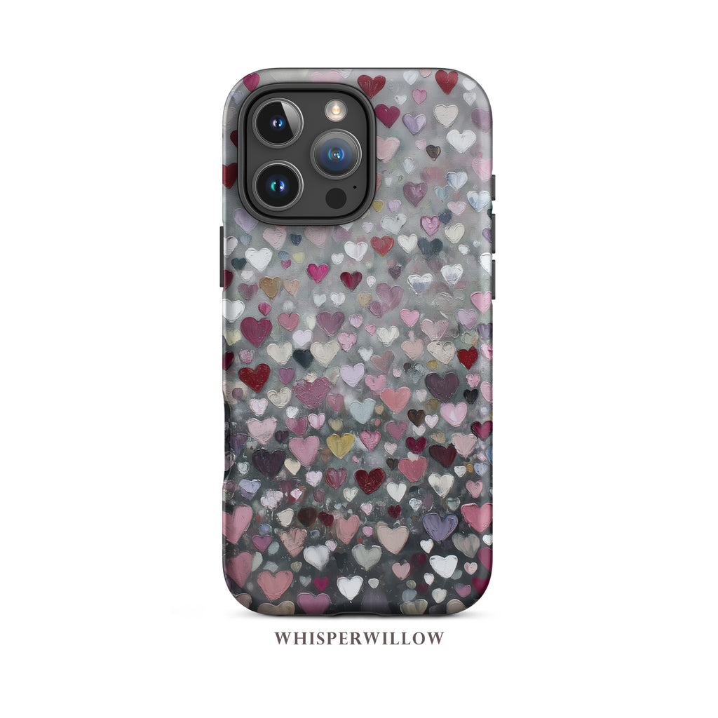 Romantic Heart Pattern Phone Case | Compatible with iPhone | Pink Red Black Grey Love Cover Gift by WhisperWillow Studios