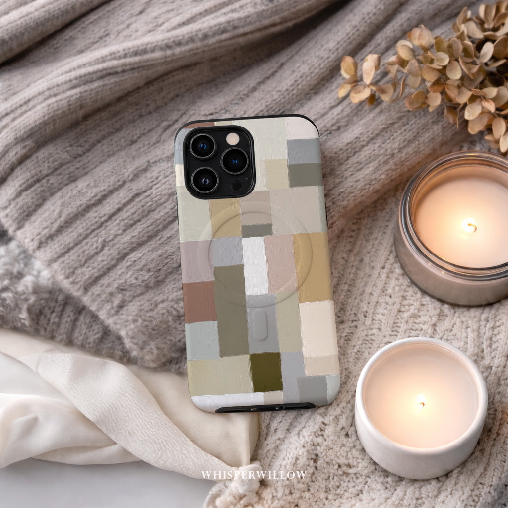 Neutral Aesthetic Phone Case | Minimalist Abstract Art | Compatible with iPhone MagSafe | Color Block Modern Gift