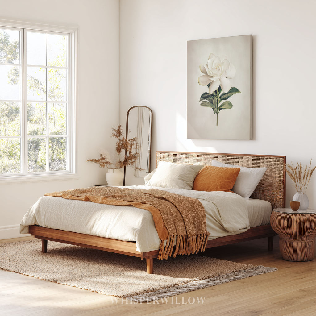 White Gardenia Canvas Wall Art - Elegant Vintage Botanical Floral Minimalist Print