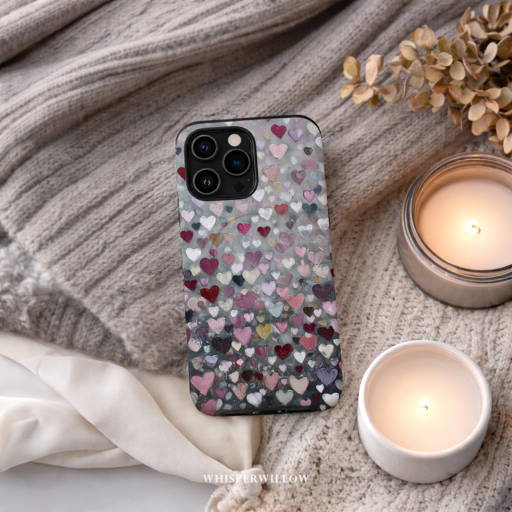 Romantic Heart Pattern Magnetic Case | Compatible with iPhone | Pink Red Grey Love Cover