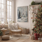 Weihnachtliches Leinwandbild | Winterliche Kirchenszene mit Schneebedeckt | Christliches Deko-Geschenk für Zuhause