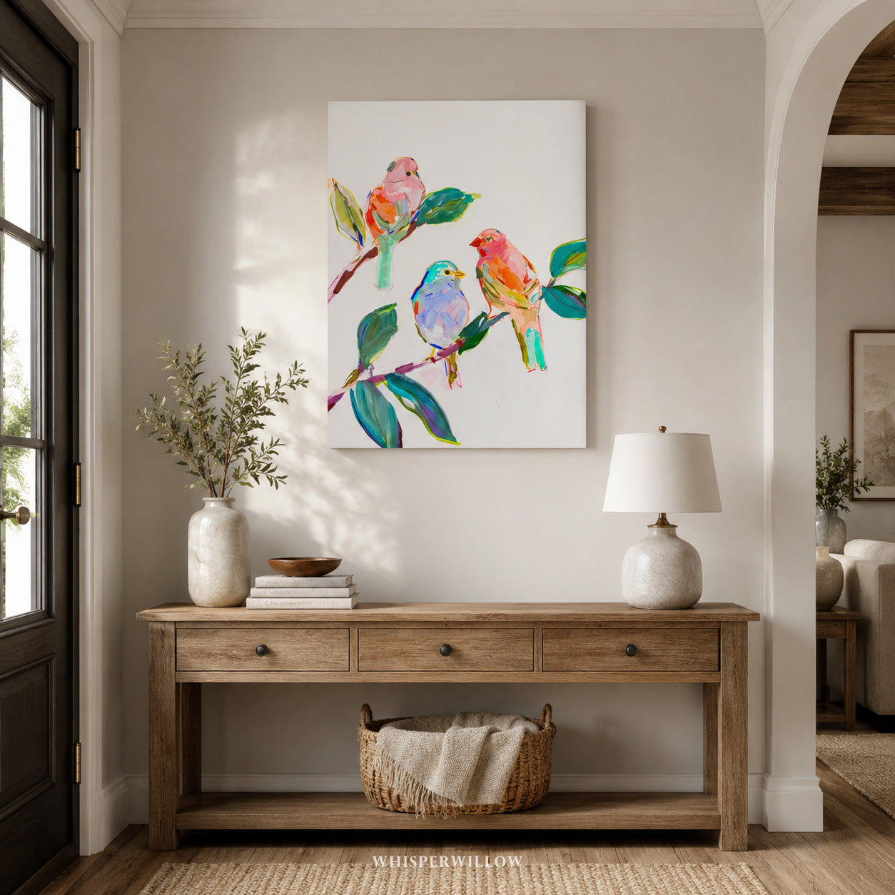 Wild Birds Canvas Wall Art | Colorful Songbirds on Tree Branch | Vibrant Nature Decor Gift
