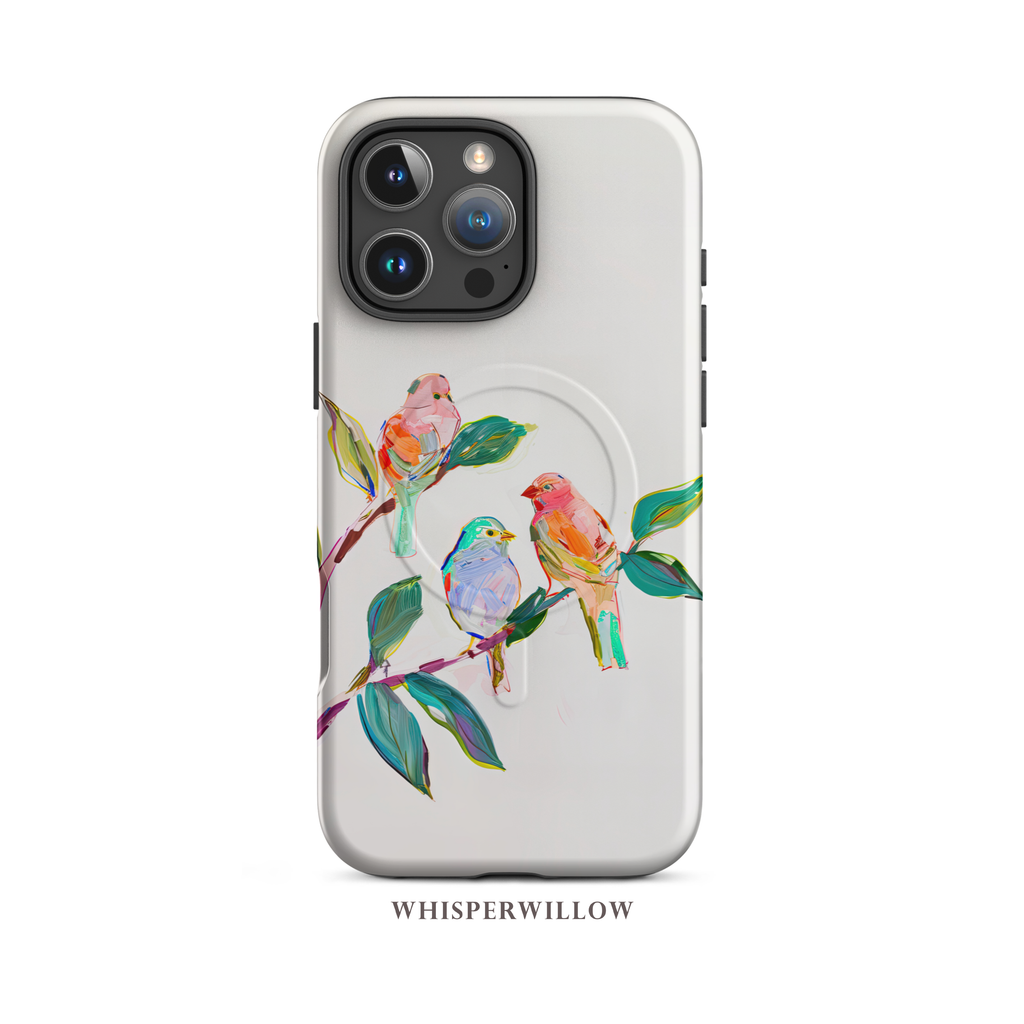 Colorful Bird Art Phone Case | Compatible with iPhone & MagSafe | Cute Aesthetic Nature Design | Songbird Lover Gift by WhisperWillow Studios