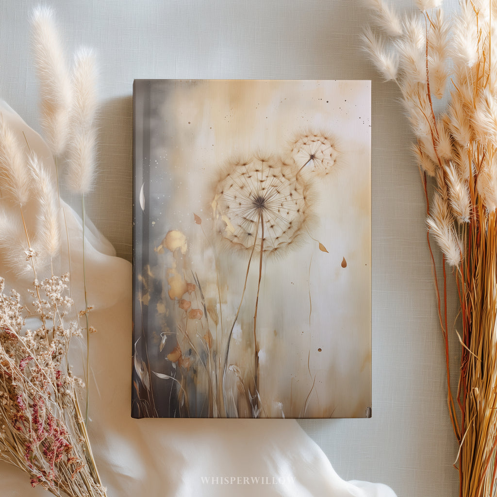 Moody Dandelion Hardcover-Notizbuch – Mattes Notizbuch mit botanischen Motiven, Blumenmotiven, Kunsttagebuch, florales Geschenk