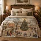 Vintage Christmas Village Throw Blanket - Winter Holiday Snowy Town Gift