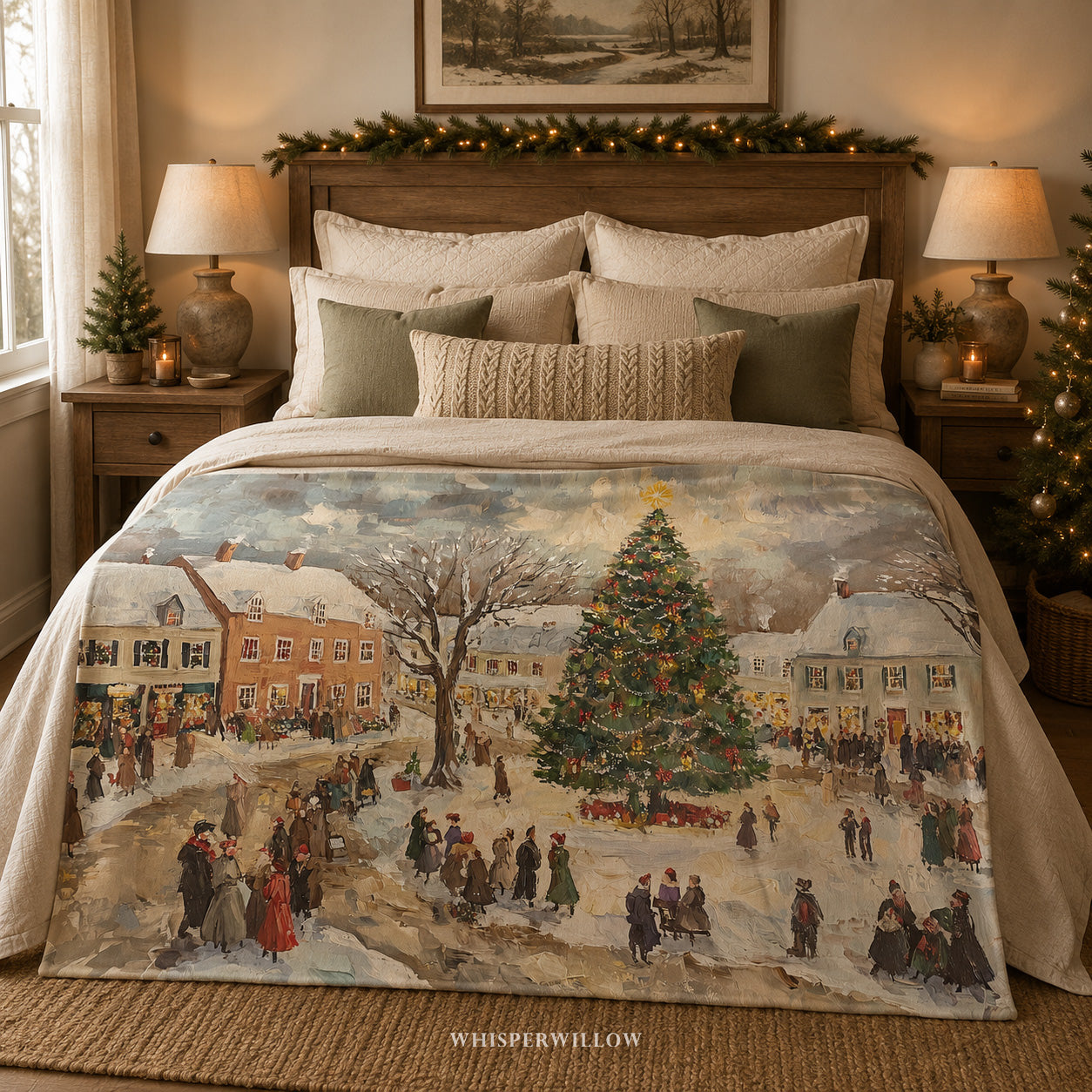 Vintage Christmas Village Throw Blanket - Winter Holiday Snowy Town Gift
