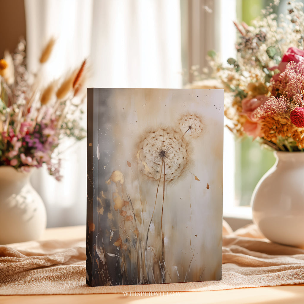 Moody Dandelion Hardcover-Notizbuch – Mattes Notizbuch mit botanischen Motiven, Blumenmotiven, Kunsttagebuch, florales Geschenk