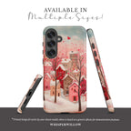 Romantic Winter Village Phone Case | Aesthetic Pink Snow Art | Heart Holiday Design | Compatible with Samsung