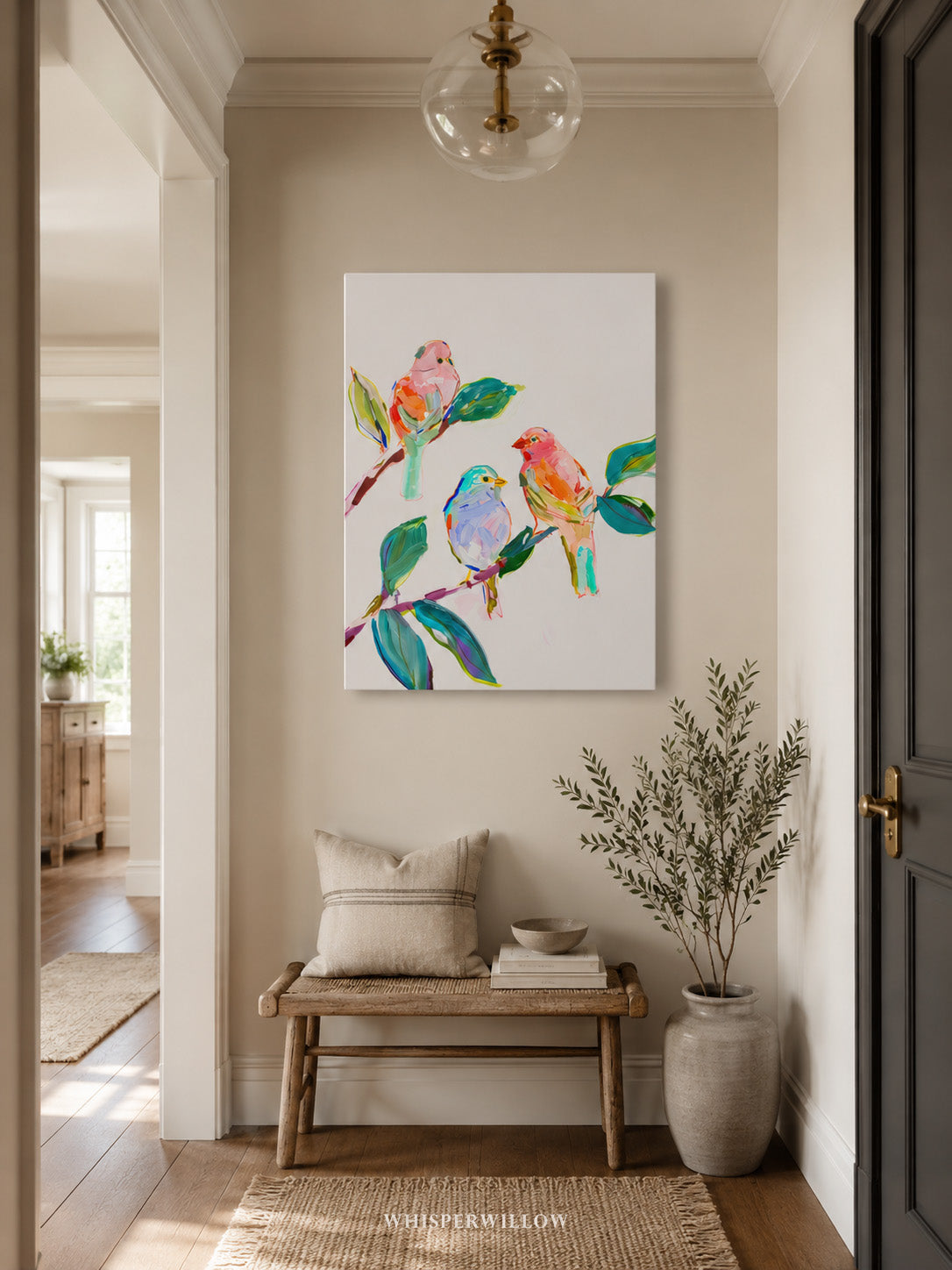 Wild Birds Canvas Wall Art | Colorful Songbirds on Tree Branch | Vibrant Nature Decor Gift