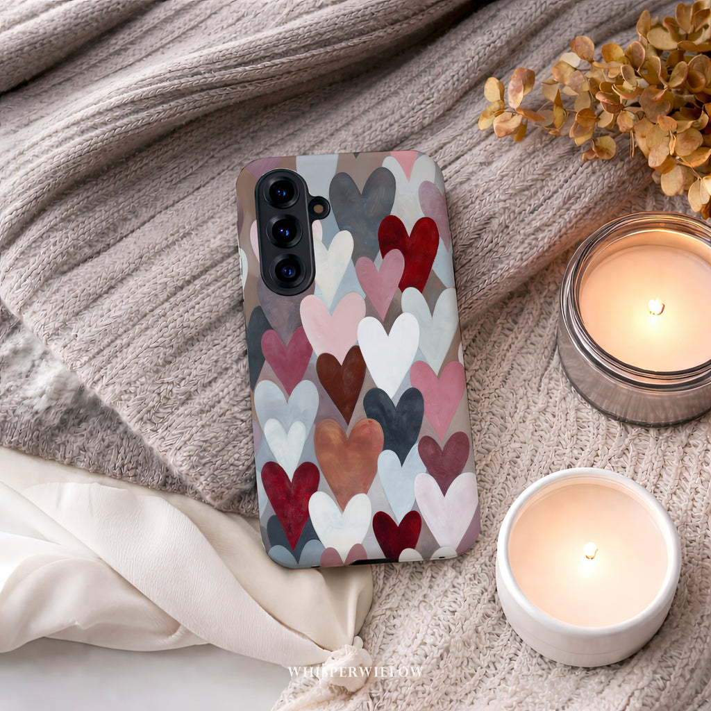 Heart Pattern Phone Case Compatible with Samsung Galaxy | Cute Aesthetic Pink Red Romantic Valentine Modern Love Art Cover