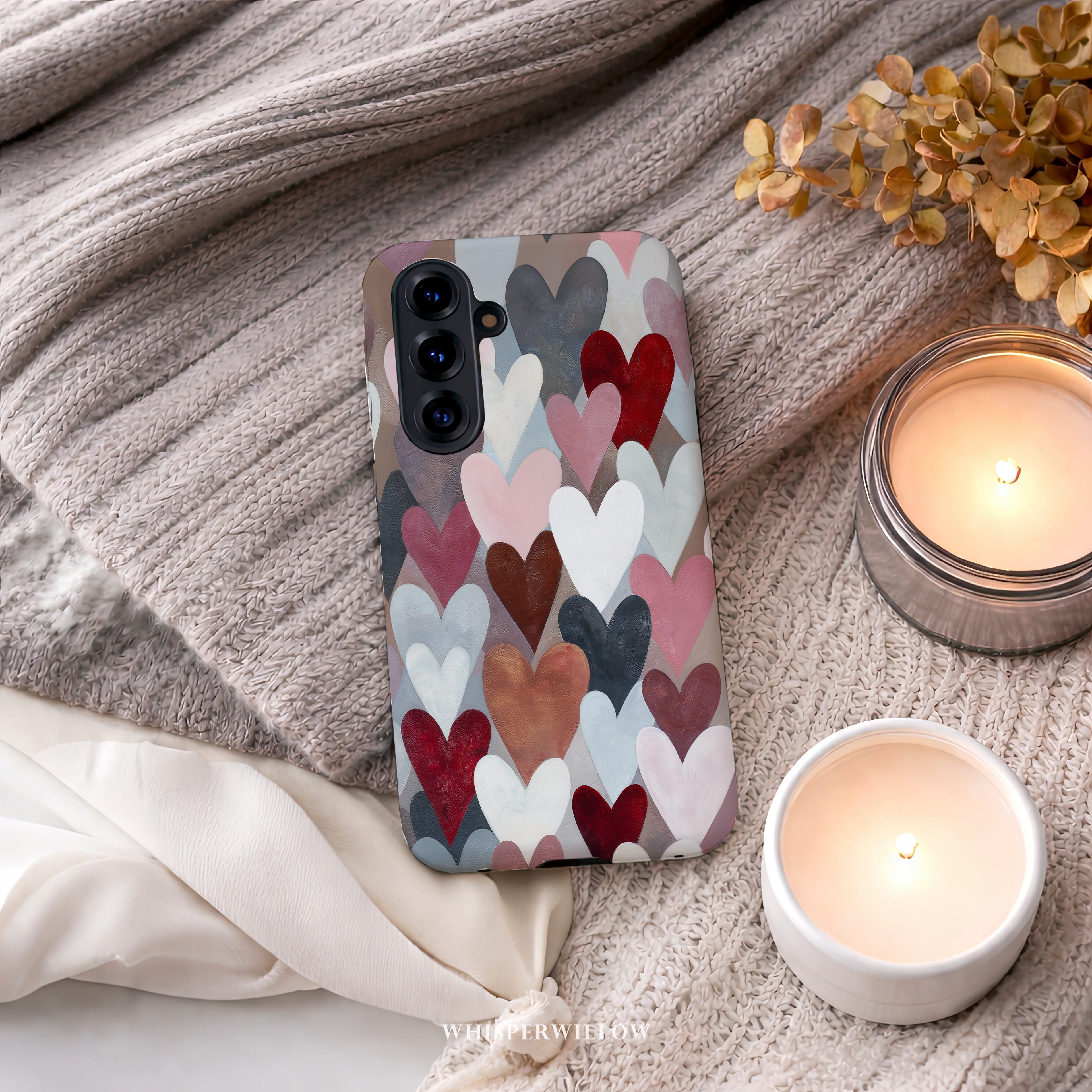 Heart Pattern Phone Case Compatible with Samsung Galaxy | Cute Aesthetic Pink Red Romantic Valentine Modern Love Art Cover