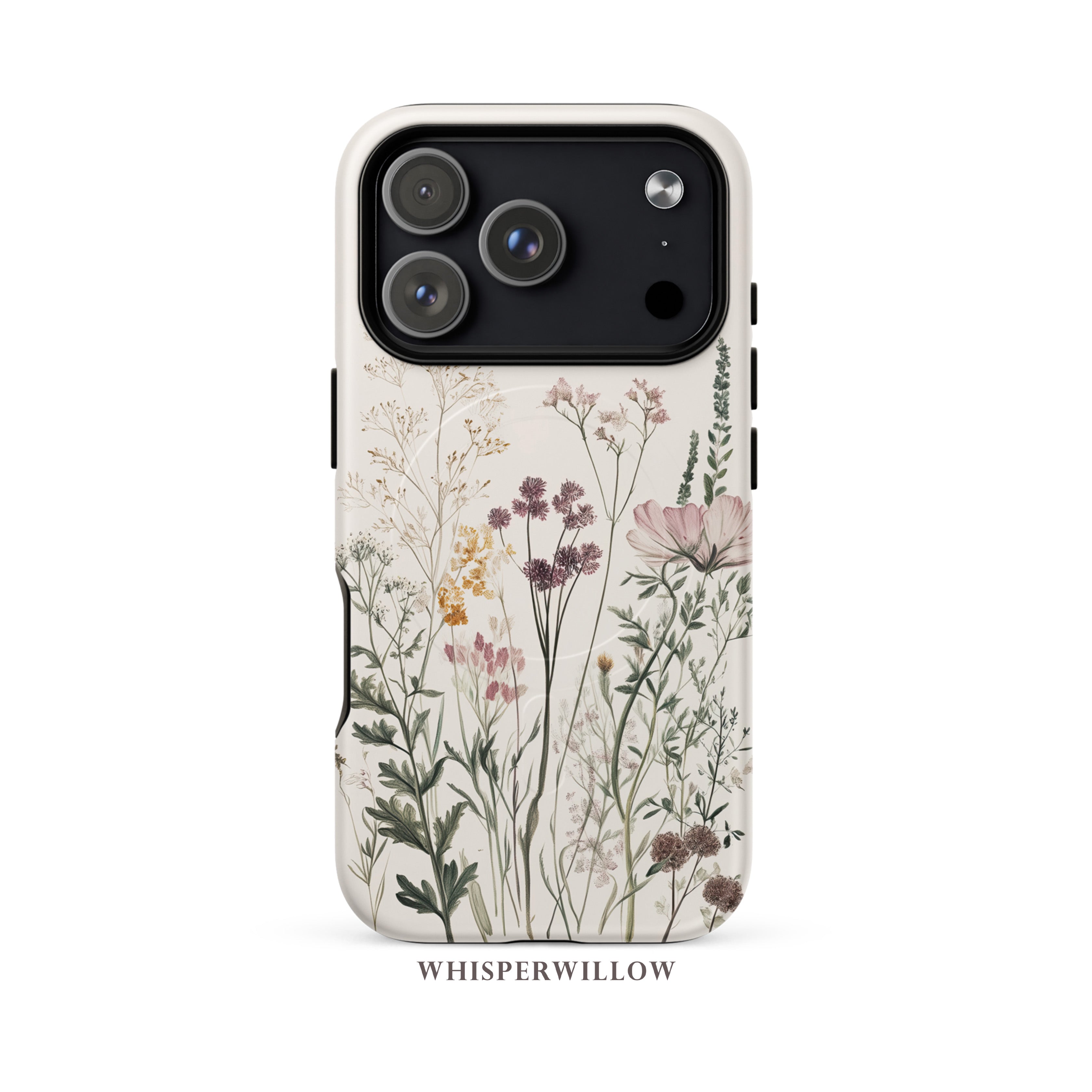 Botanical Wildflower Case Compatible with iPhone | Minimalist Vintage Floral Meadow Aesthetic Soft Nature Garden Magnetic Charging by WhisperWillow Studios