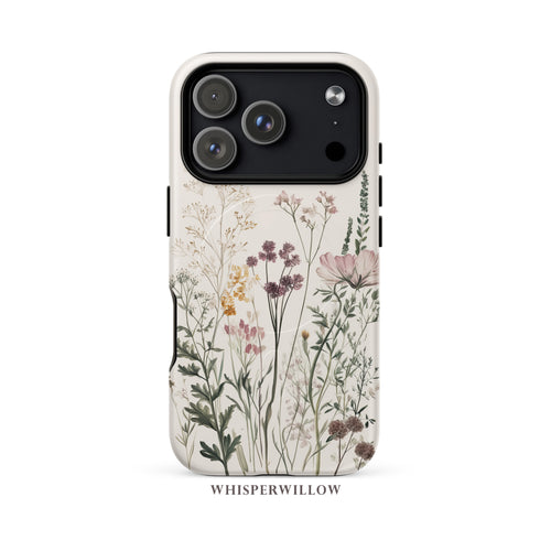 Botanical Wildflower Case Compatible with iPhone | Minimalist Vintage Floral Meadow Aesthetic Soft Nature Garden Magnetic Charging by WhisperWillow Studios