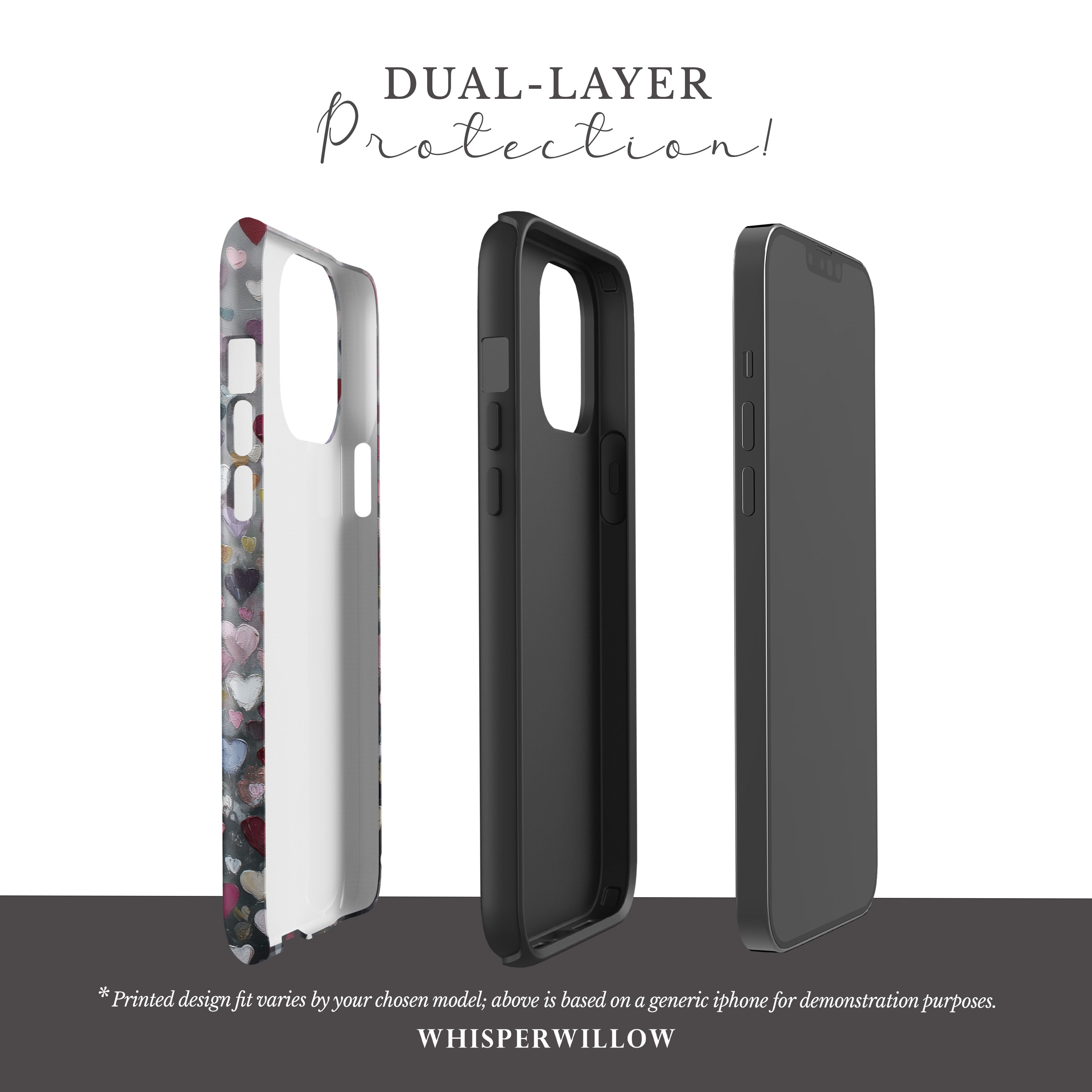 Romantic Heart Pattern Phone Case | Compatible with iPhone | Pink Red Black Grey Love Cover
