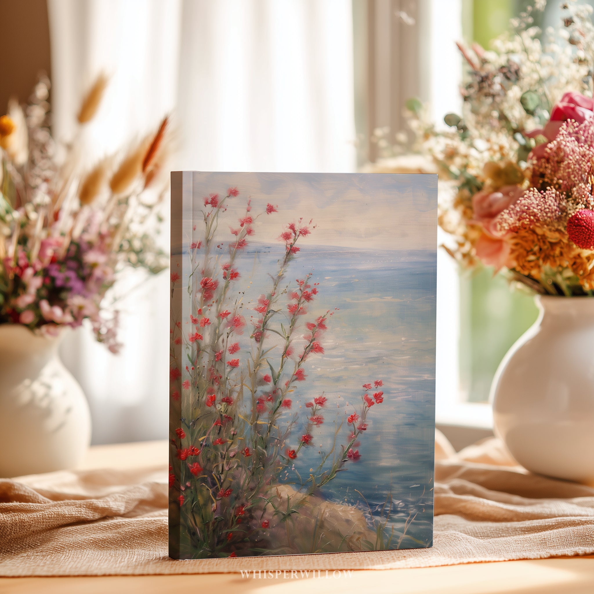 Hardcover-Notizbuch, 20,3 x 14,6 cm | Rote Wildblumen, Strandmotiv | Notizbuch in patriotischen USA-Farben – das perfekte Geschenk