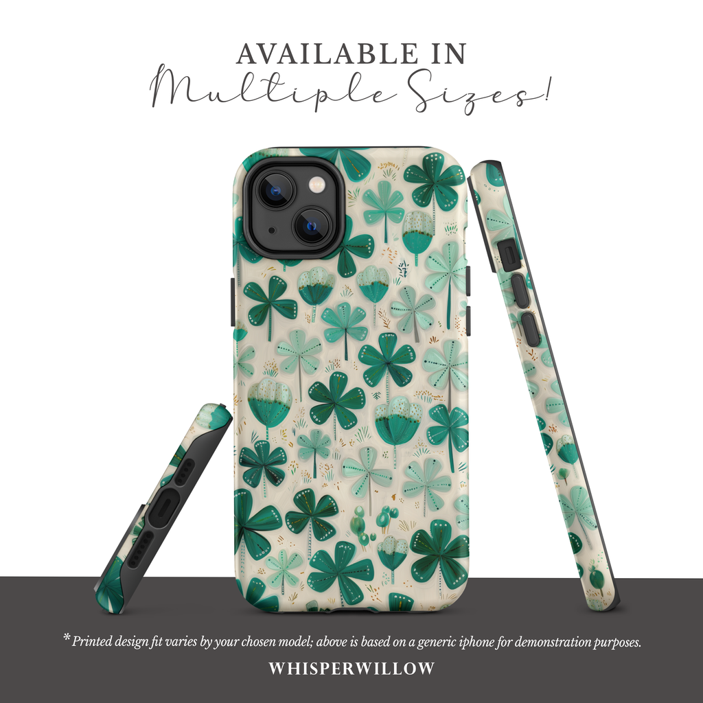 Teal Shamrock Dual Layer Phone Case | Compatible with iPhone  | Lucky Four Leaf Clover Cover