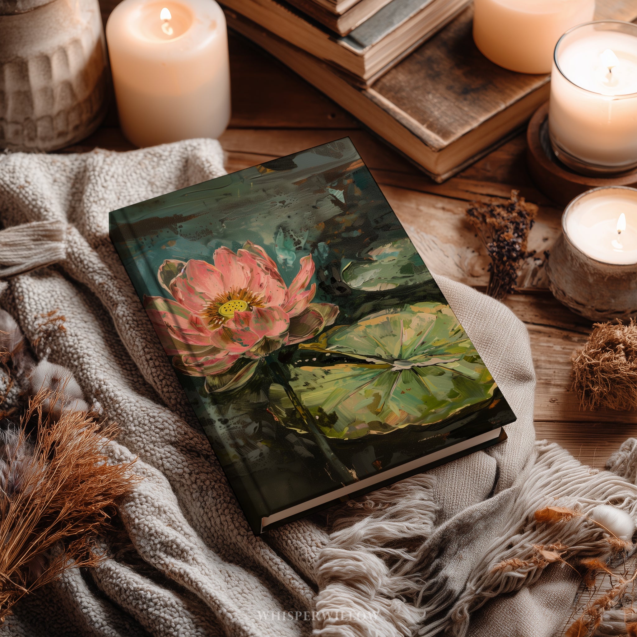 Pink Lotus Hardcover-Notizbuch – Floraler Wassergarten, botanisches Notizbuch als Geschenk