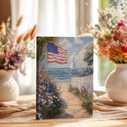 Carnet à couverture rigide drapeau américain - Motif patriotique de voilier en bord de mer, cadeau idéal pour un jardin de plage