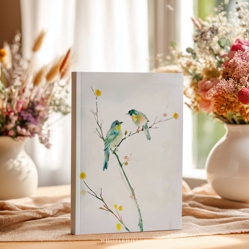 Aquarell-Notizbuch mit Singvögeln (Hardcover) – Natur-Vogelkunst, elegantes florales Notizbuch als Geschenk
