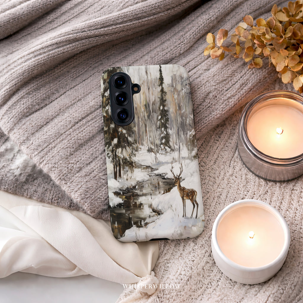 Winter Deer Aesthetic Phone Case | Forest Snow Wildlife Art | Compatible with Samsung