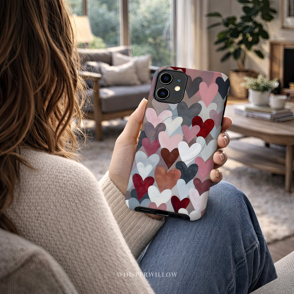 Cute Heart Pattern Phone Case | Romantic Valentine Design | Magnetic Charging Compatible with iPhone