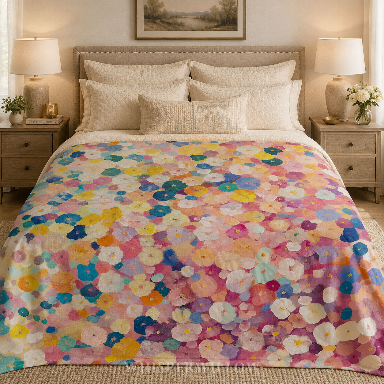 Colorful Floral Abstract Throw Blanket - Pastel Spring Flowers Gift