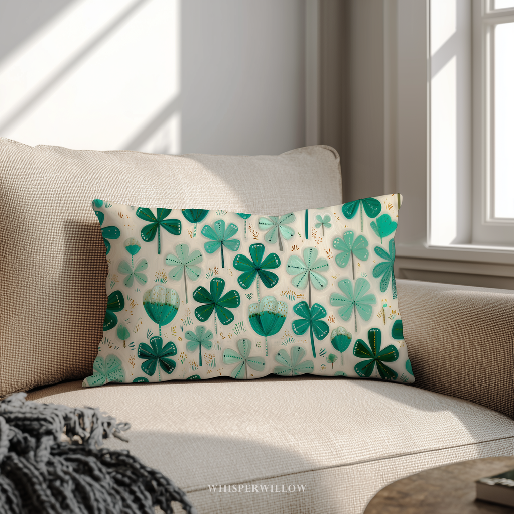 St Patrick Shamrock Throw Pillow and Case - Green Clover Cushion Irish Holiday Decor Gift