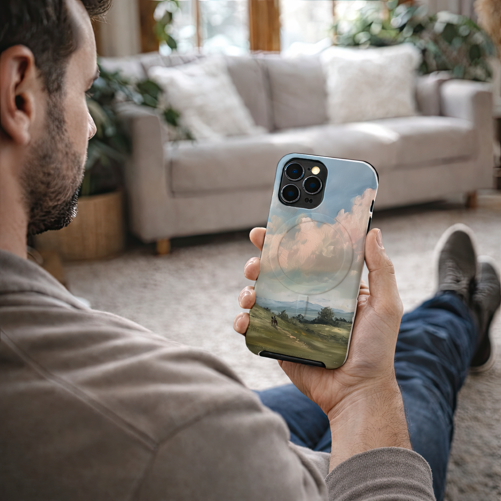 Pastel Sky Landscape Phone Case Compatible with MagSafe Magnetic Charging | Scenic Hills Art | Colorful Aesthetic Case